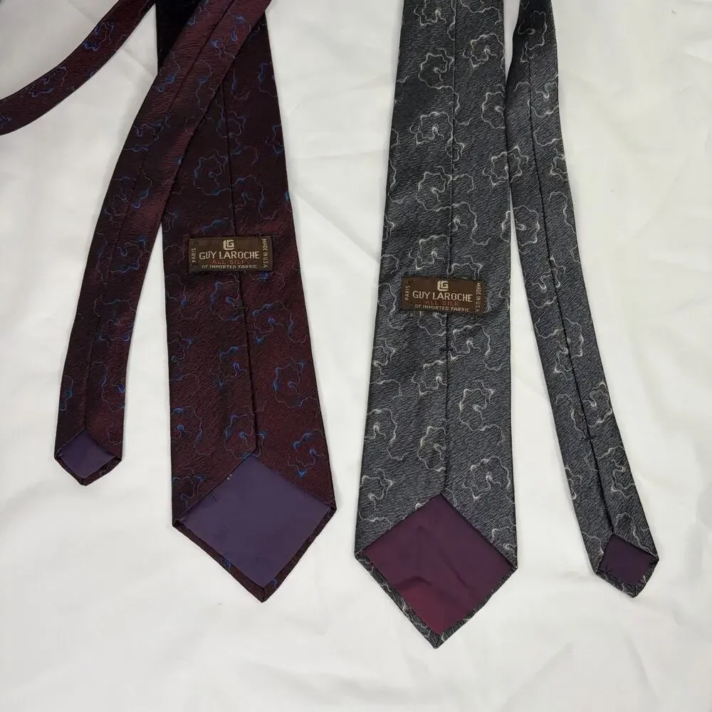 Guy Laroche Paris Silk Necktie Bundle Of Two Neckties Made in USA, Preppy, Work